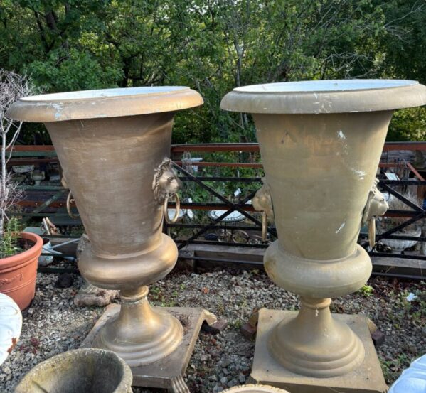 Impressive Pair of Cast Aluminium Medici-Style Garden Urn Planters