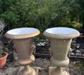 Impressive Pair of Cast Aluminium Medici-Style Garden Urn Planters