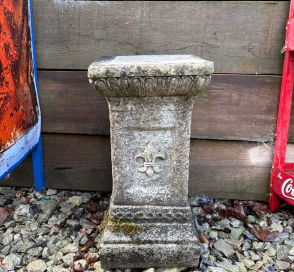Reclaimed Cast Stone Fleur-de-Lys Garden Plinth