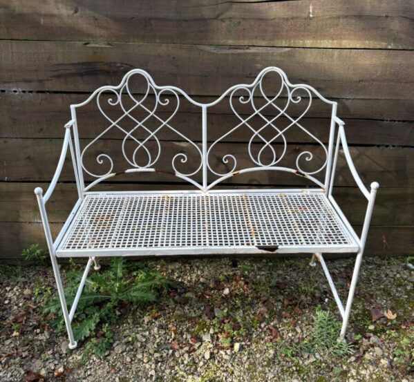 Decorative White Metal Double Arch Garden Bench