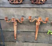 Cast Iron Torch-Style Wall Candelabras