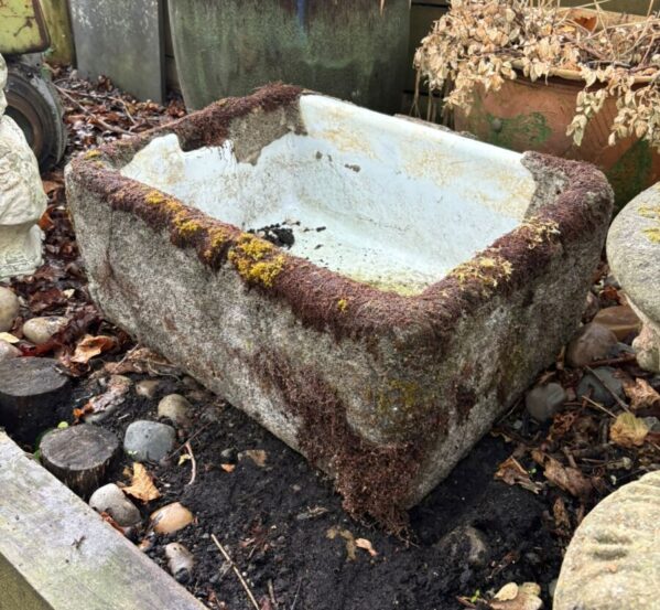 Reclaimed Butler Sink Garden Planter in Weathered Concrete Surround