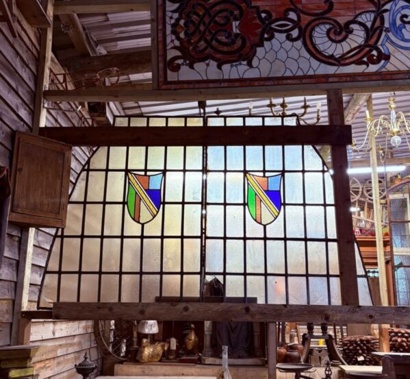Large Heraldic Stained & Leadened Glass Window Panel