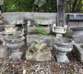 Pair of Reclaimed Weathered Cast Stone Garden Urns