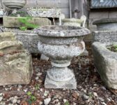 Pair of Reclaimed Weathered Cast Stone Garden Urns