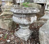 Pair of Reclaimed Weathered Cast Stone Garden Urns