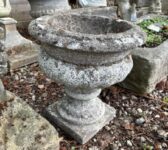 Pair of Reclaimed Weathered Cast Stone Garden Urns