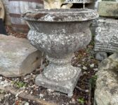 Pair of Reclaimed Weathered Cast Stone Garden Urns