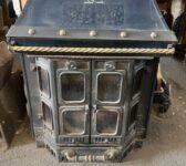 Freestanding Cast Iron Stove with Tapered Canopy Hood